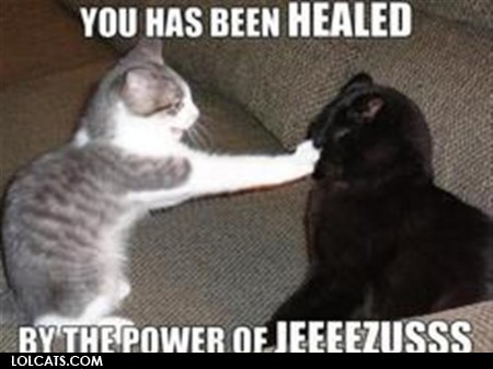 A cat from the Kenneth Hagin ministry goes to work